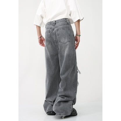 New Loose Wide Leg American Mopping High Street Hole & Patch Jeans