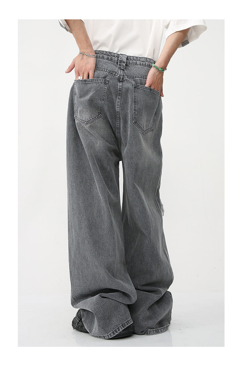 New Loose Wide Leg American Mopping High Street Hole & Patch Jeans