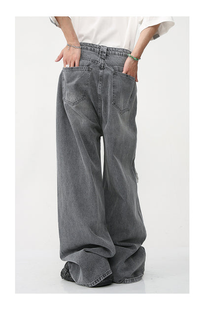 New Loose Wide Leg American Mopping High Street Hole & Patch Jeans