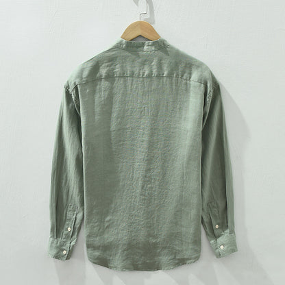 Stand Collar Long Linen Sleeves Shirt Casual Loose