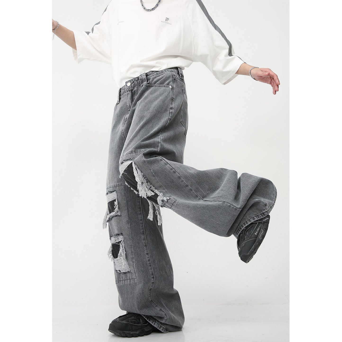 New Loose Wide Leg American Mopping High Street Hole & Patch Jeans
