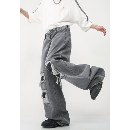 New Loose Wide Leg American Mopping High Street Hole & Patch Jeans