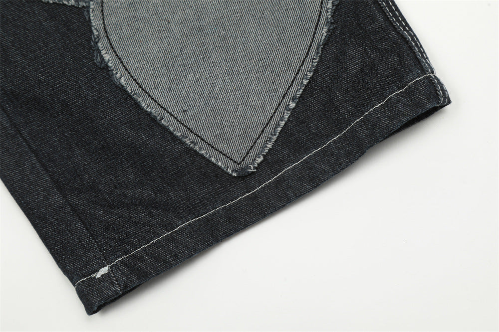Contrast Color Love Patch Denim Straight-leg Trousers Men