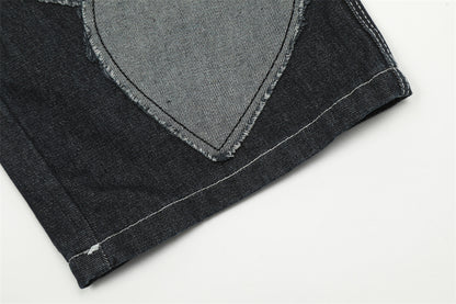 Contrast Color Love Patch Denim Straight-leg Trousers Men