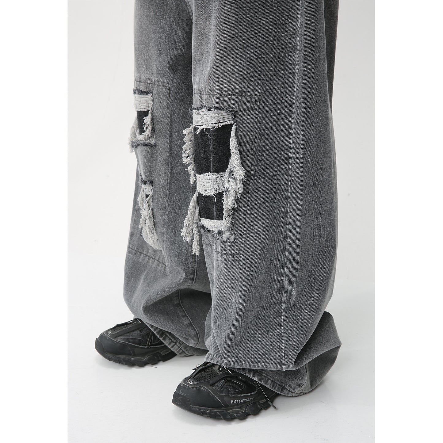 New Loose Wide Leg American Mopping High Street Hole & Patch Jeans