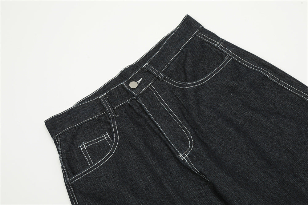 Contrast Color Love Patch Denim Straight-leg Trousers Men