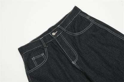 Contrast Color Love Patch Denim Straight-leg Trousers Men