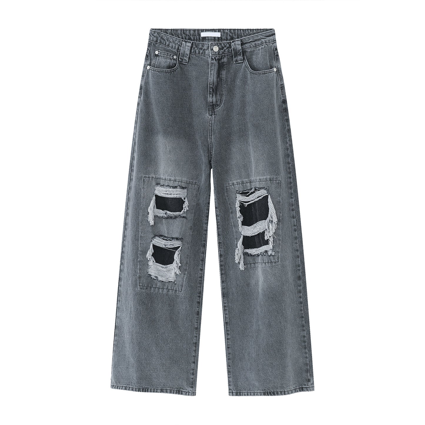 New Loose Wide Leg American Mopping High Street Hole & Patch Jeans