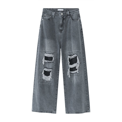 New Loose Wide Leg American Mopping High Street Hole & Patch Jeans