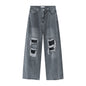 New Loose Wide Leg American Mopping High Street Hole & Patch Jeans