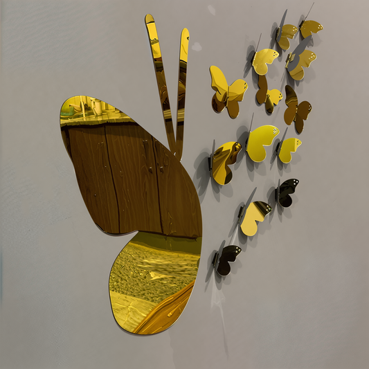 3D Golden Mini Mirror Butterfly Set – Elegant Wall Decor Accent